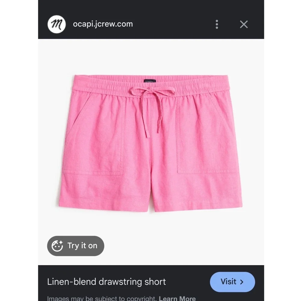 J.Crew Womens Pink Linen Blend Drawstring Shorts Size M Slant Pockets 3in Inseam